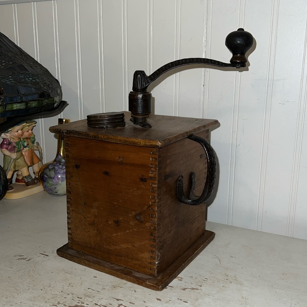 Antique coffee grinder as found wooden & metal